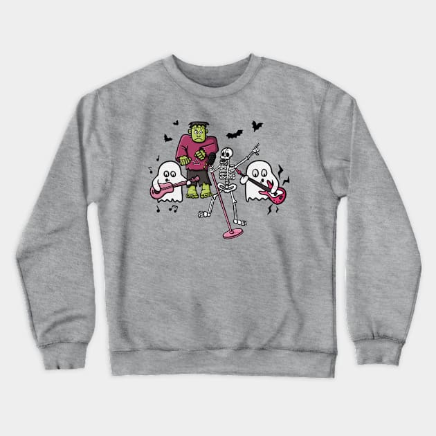 Halloween Band, Skeleton, Frankenstein, Ghosts, Music Cute Funny Digital Illustration Crewneck Sweatshirt by AlmightyClaire